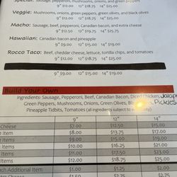 Rocco's Pizza East - Pizza menu
