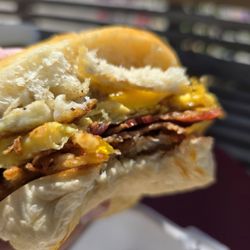 Lightworks Cafe - Double egg breakfast sando with paprika aoili and hashbrowns inside.