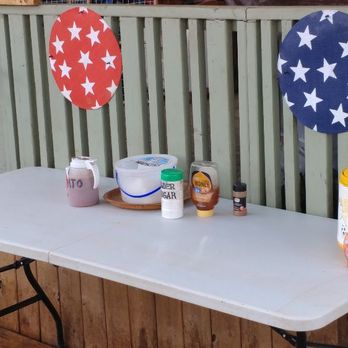 Perry's Frybread Stand - a table with a variety of condiments - Food Stands Near Me - Mcnary, Arizona Perry's Frybread Stand - a table with a variety of condiments - Food Stands Near Me - Mcnary, Arizona