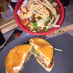 Sugar Rays Smokehouse - American burger with chilli cheese fries.