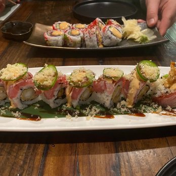 Ten Yen - The Blacksmith, which is tempura shrimp roll topped with seared bluefin tuna, tempura flakes, kimchi mayo, jalapeno cost 25 dollars. - Sushi Bars Near Me - Orleans, Massachusetts