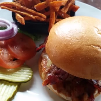 Wild River Grille - Turkey burger with sweet potatoes fries. Delicious! - New American Near Me - Reno, Nevada