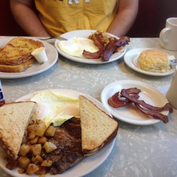 Athens Diner - Steak and Eggs with side of bacon (front) and the All In One (back). - Diners Near Me - Colchester, Vermont Athens Diner - Steak and Eggs with side of bacon (front) and the All In One (back). - Diners Near Me - Colchester, Vermont