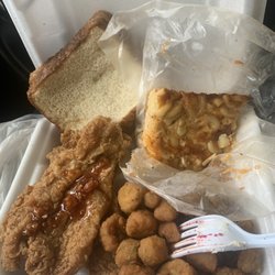 Southern Seafood & Diet - Catfish, okra, Mac and cheese, bread- I didn't eat the bread- carb overload!