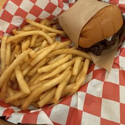 Double smash burger and fries Double smash burger and fries