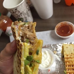 The inside of the quesadilla. Everything I love and it is fresh!