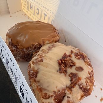 Parlor Doughnuts - Bourbon Caramel (L) and Maple Bacon (R) - Donuts Near Me - Clearwater Beach, Florida Parlor Doughnuts - Bourbon Caramel (L) and Maple Bacon (R) - Donuts Near Me - Clearwater Beach, Florida