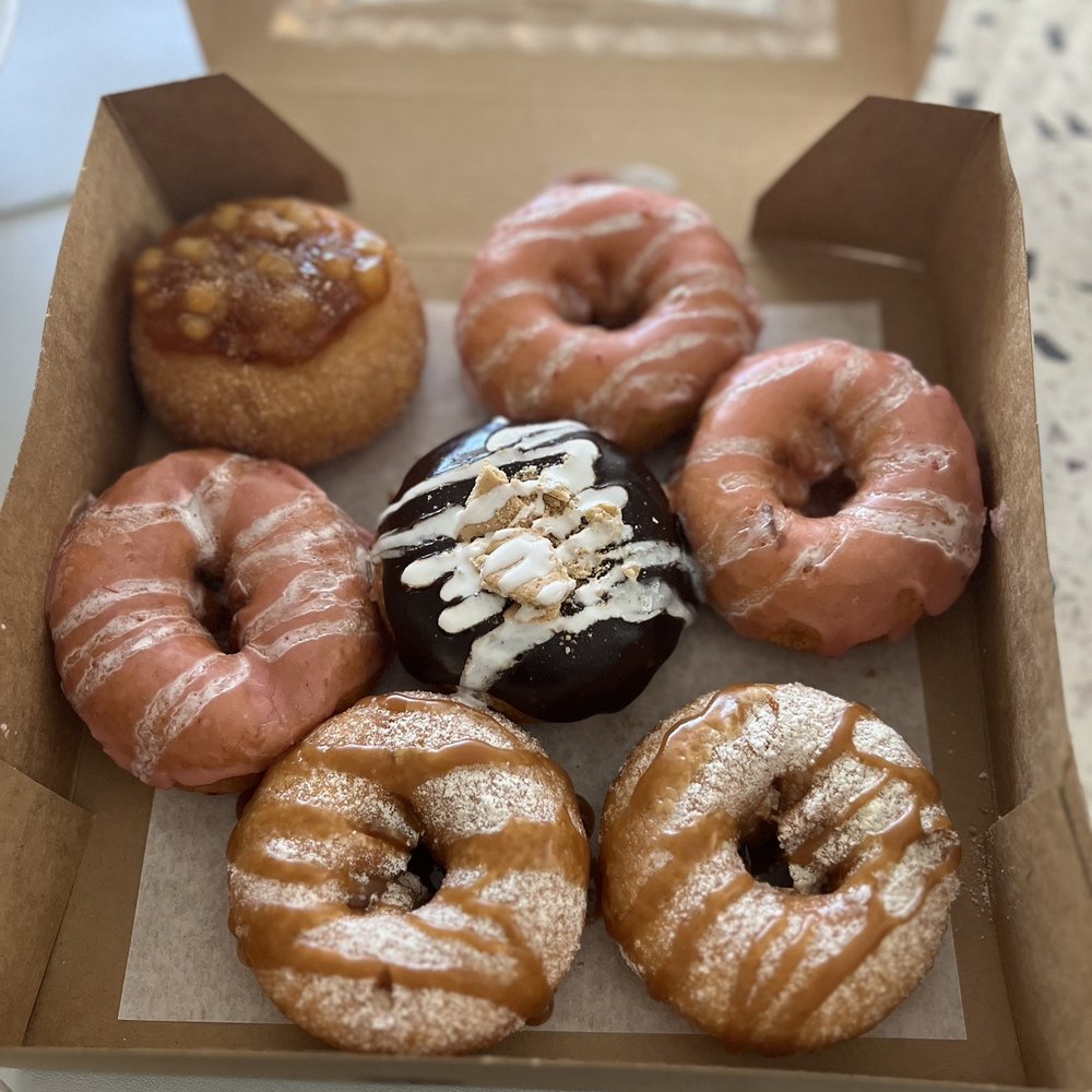 Craving Donuts - Apple pie (top left). Strawberry. S'mores (center). Funnel cake (bottom). - Food Trucks Near Me Craving Donuts - Apple pie (top left). Strawberry. S'mores (center). Funnel cake (bottom). - Food Trucks Near Me
