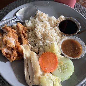Chick Corner Thai Kitchen - Combo with fried chicken and hainan chicken - Thai Near Me - Valley Village, California Chick Corner Thai Kitchen - Combo with fried chicken and hainan chicken - Thai Near Me - Valley Village, California