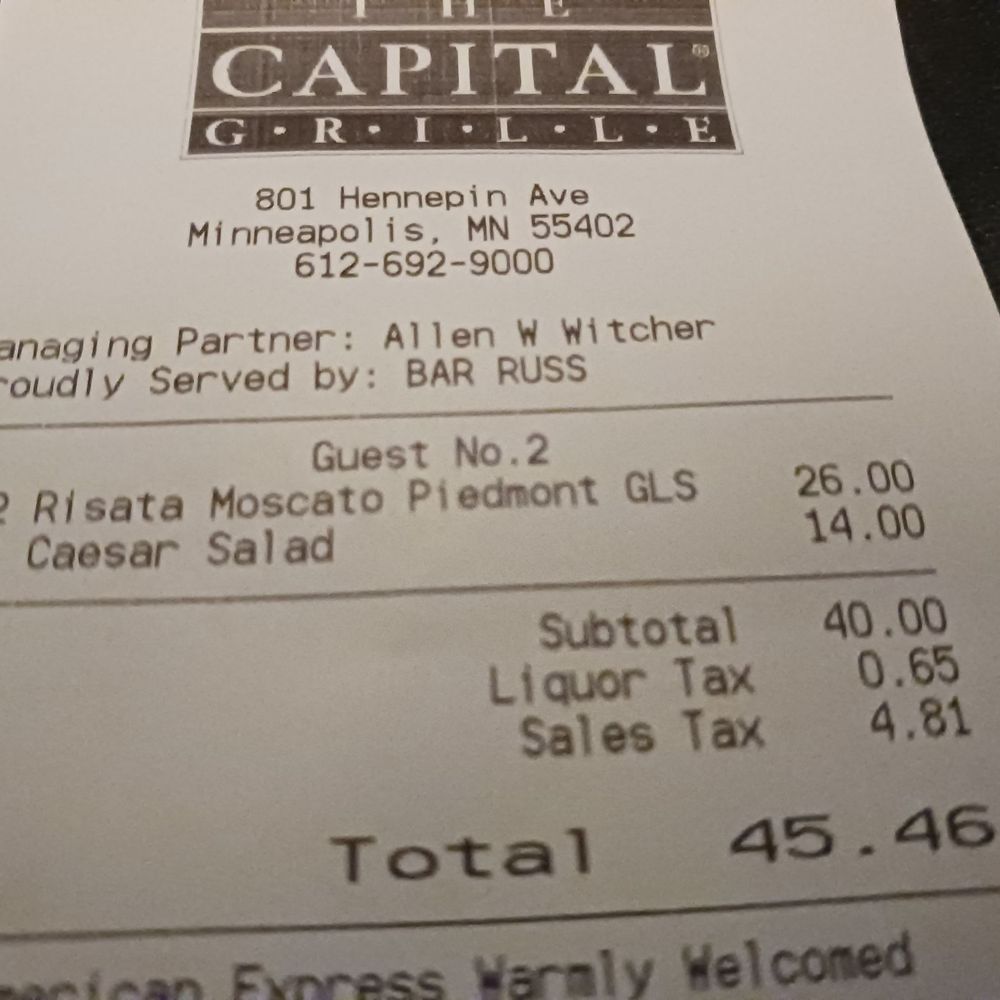 The Capital Grille - Final bill #2 - Steakhouses Near Me - Minneapolis, Minnesota
