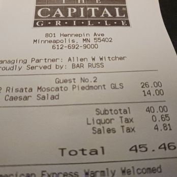 The Capital Grille - Final bill #2 - Steakhouses Near Me - Minneapolis, Minnesota The Capital Grille - Final bill #2 - Steakhouses Near Me - Minneapolis, Minnesota