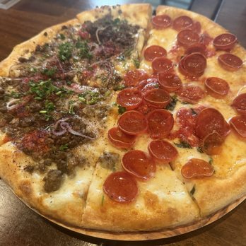 Delucca Gaucho Pizza & Wine Irving/Las Colinas - CUPPING PEPPERONI & TURKISH LAMB PIZZA tomato sauce, fresh mozzarella, premium cupping pepperoni, organic lamb, red onions, parsley, EVOO - Pizza Near Me - Irving, Texas Delucca Gaucho Pizza & Wine Irving/Las Colinas - CUPPING PEPPERONI & TURKISH LAMB PIZZA tomato sauce, fresh mozzarella, premium cupping pepperoni, organic lamb, red onions, parsley, EVOO - Pizza Near Me - Irving, Texas
