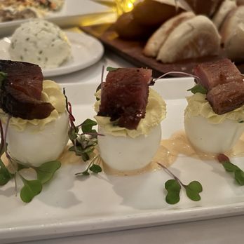 Chamberlain's Steak & Fish - Deviled eggs either thick cut bacon - Steakhouses Near Me - Dallas, Texas Chamberlain's Steak & Fish - Deviled eggs either thick cut bacon - Steakhouses Near Me - Dallas, Texas