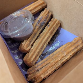 Kamayan Atl - Ube Churros. $5. Purple yam fried dough with purple yam coconut dip. This one was to go (takeout). Filipino dessert. - Filipino Near Me - Doraville, Georgia Kamayan Atl - Ube Churros. $5. Purple yam fried dough with purple yam coconut dip. This one was to go (takeout). Filipino dessert. - Filipino Near Me - Doraville, Georgia