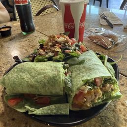 Oriental chicken wrap with a side summer salad