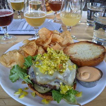 Briar Common Brewery + Eatery - Burger, homemade chips, and beer flight - New American Near Me - Denver, Colorado
