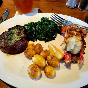 Seasons 52 - 8oz fillet and lobster tail with spinach and potatoes. - Wine Bars Near Me - Hanover, New Jersey Seasons 52 - 8oz fillet and lobster tail with spinach and potatoes. - Wine Bars Near Me - Hanover, New Jersey