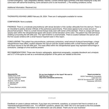 Yosemite Veterinary Hospital - they sent me this in an email and only told me that my dog was gonna die due to the pneumothorax and didn't explain anything else. - Veterinarians Near Me - Modesto, California Yosemite Veterinary Hospital - they sent me this in an email and only told me that my dog was gonna die due to the pneumothorax and didn't explain anything else. - Veterinarians Near Me - Modesto, California