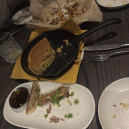 Half eaten cornbread, potstickers, the bidness..
