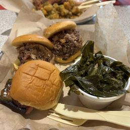 Three sliders plate and collards Three sliders plate and collards