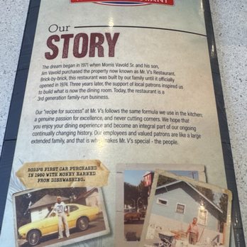 Mr V's Family Restaurant - Their story is mid printed on the back of the menu - Diners Near Me - Caldwell, Idaho Mr V's Family Restaurant - Their story is mid printed on the back of the menu - Diners Near Me - Caldwell, Idaho