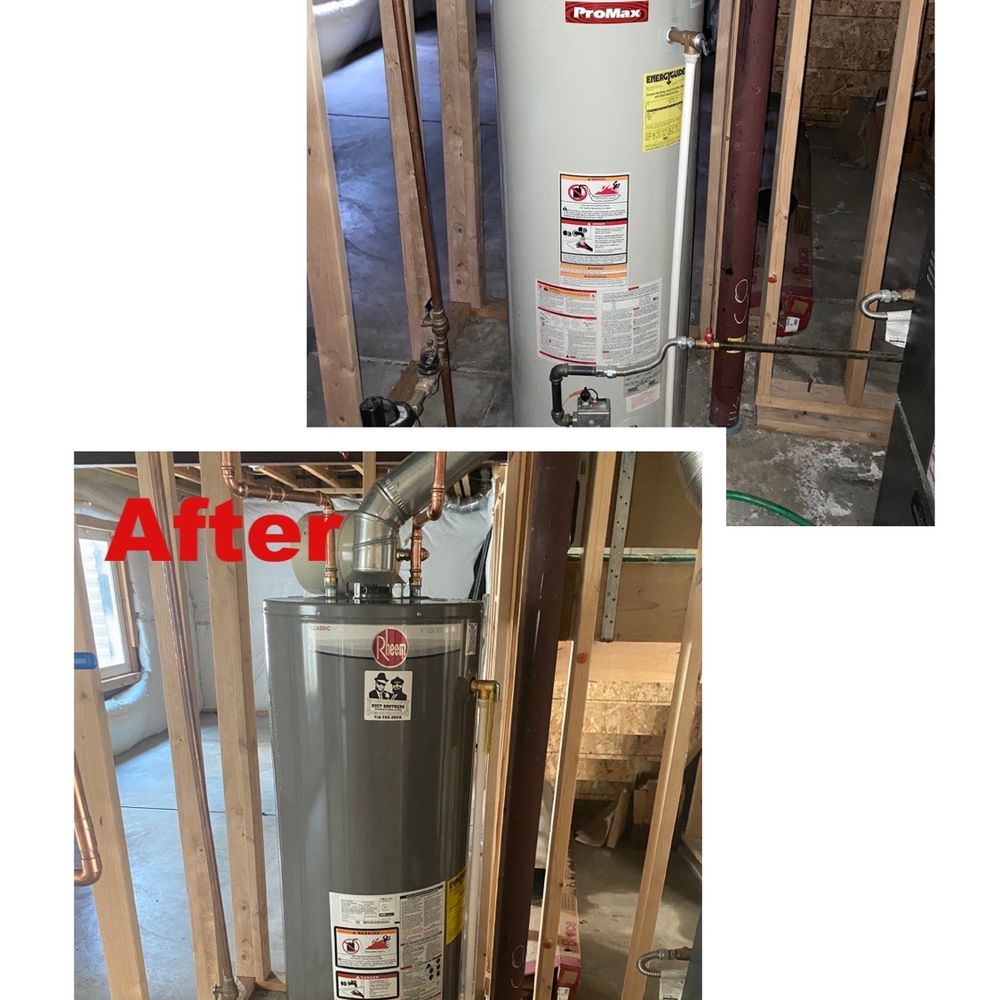 Duct Brothers - New water heater complete with a Duct Brothers contact sticker for easy repairs. - Plumbing Near Me - Colorado Springs, Colorado Duct Brothers - New water heater complete with a Duct Brothers contact sticker for easy repairs. - Plumbing Near Me - Colorado Springs, Colorado