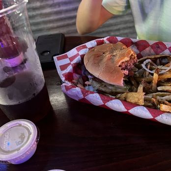 Koppe Bridge Bar & Grill - Hamburger (it was too good, my son dove in before I could take a photo) - New American Near Me - College Station, Texas Koppe Bridge Bar & Grill - Hamburger (it was too good, my son dove in before I could take a photo) - New American Near Me - College Station, Texas