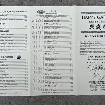 Happy Garden Chinese Restaurant - Menu October 2025 - Chinese Near Me - Freedom, California