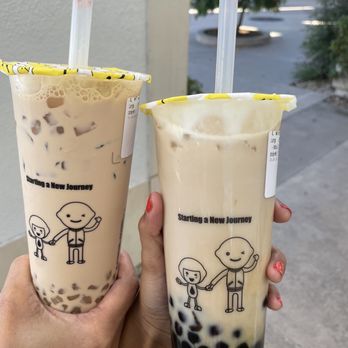 Happy Lemon - San Marcos - (L) Milk tea with taro balls & (R) Winter melon milk tea with boba. - Desserts Near Me - San Marcos, California Happy Lemon - San Marcos - (L) Milk tea with taro balls & (R) Winter melon milk tea with boba. - Desserts Near Me - San Marcos, California