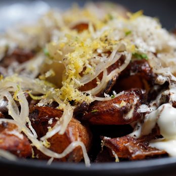 Manuela - Butterball Potatoes, Crème Fraiche, Pickled Onion, Shishito, Horseradish - New American Near Me - Los Angeles, California Manuela - Butterball Potatoes, Crème Fraiche, Pickled Onion, Shishito, Horseradish - New American Near Me - Los Angeles, California