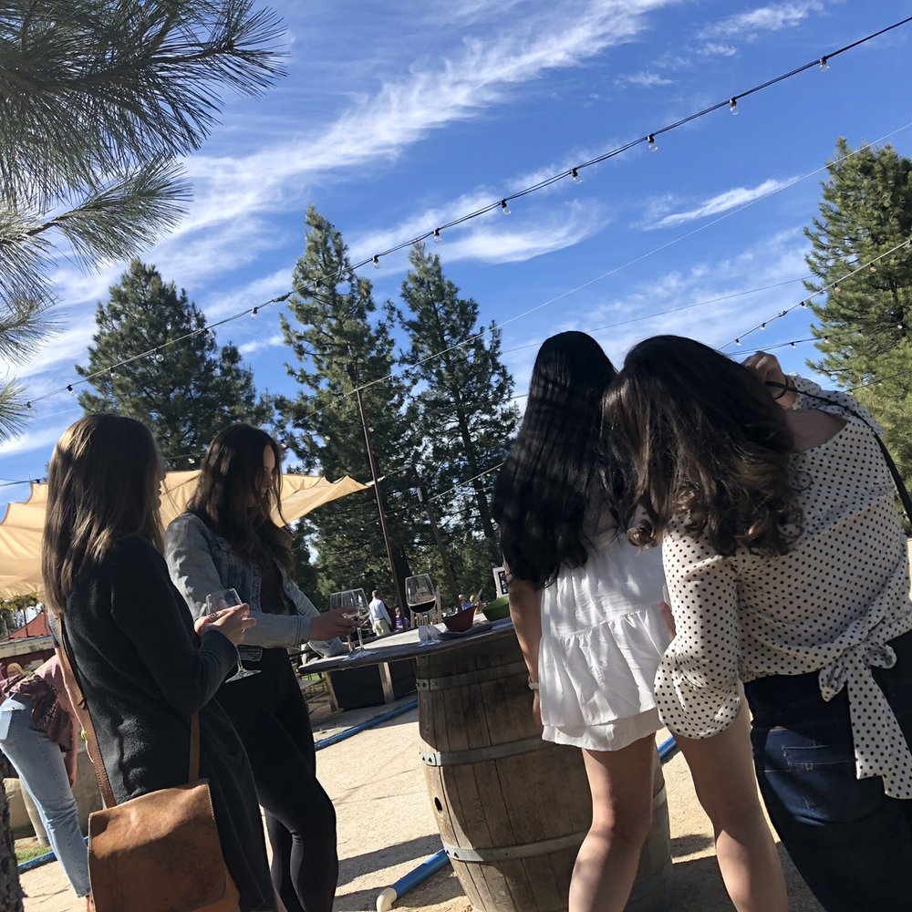 Truckee River Winery - Barrel table near the bocce ball court - Wineries Near Me - Truckee, California Truckee River Winery - Barrel table near the bocce ball court - Wineries Near Me - Truckee, California