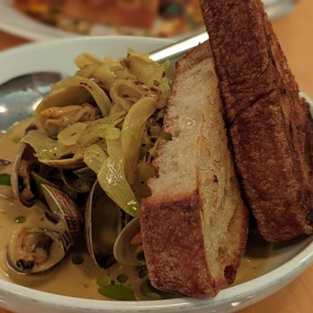 Westward - Clams in saffron-aioli broth - superb! - New American Near Me - Seattle, Washington Westward - Clams in saffron-aioli broth - superb! - New American Near Me - Seattle, Washington