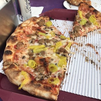 Sexton's Pizza - NY style with sausage, banana peppers & mushrooms. - Pizza Near Me - Hilliard, Ohio