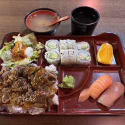 Bento box with teriyaki beef and nigiri~