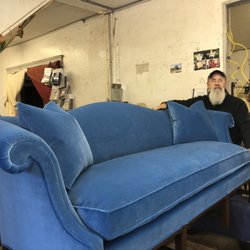 Bill's Upholstery Shop - This is a Chippendale sofa covered in a cotton velvet with feathers and down cushion and pillows