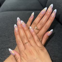 gold chrome, white french tip gel x gold chrome, white french tip gel x