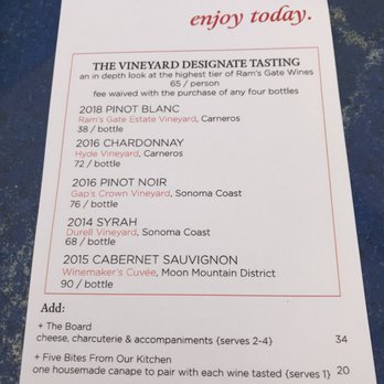 Ram's Gate Winery - The Vineyard Designate Tasting menu at Ram’s Gate Winery in Sonoma. - Wineries Near Me - Sonoma, California