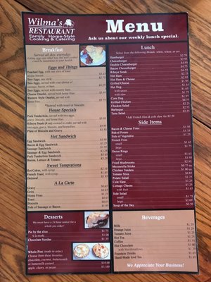 Menu photo 1 Wilma's Restaurant Paintsville, KY Menu photo 1 Wilma's Restaurant Paintsville, KY