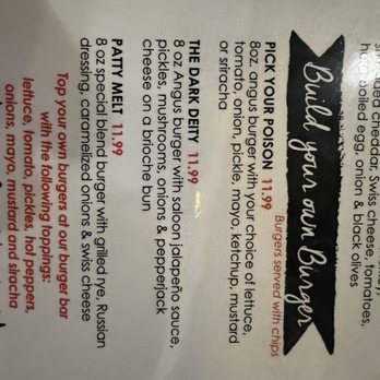 Smitty’s Hell Saloon - Burger menu. Dark deity was void of any heat - Burgers Near Me - Pinckney, Michigan