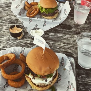 Burger Barn Grill - Double hamburger and the Pavilion chicken sandwich with onion rings. - Burgers Near Me - Saint Johns, Florida