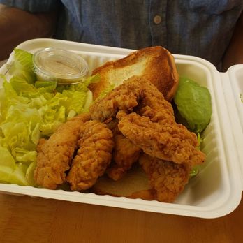 DC Tap House - Battered chicken and "salad." Salad is just shredded lettuce and nothing else. Generous avocado slice. - American Near Me - Cupertino, California DC Tap House - Battered chicken and "salad." Salad is just shredded lettuce and nothing else. Generous avocado slice. - American Near Me - Cupertino, California