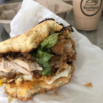 Egghead Sando Cafe - The chic sandwich, a good size chicken thigh. - Breakfast & Brunch Near Me - San Jose, California Egghead Sando Cafe - The chic sandwich, a good size chicken thigh. - Breakfast & Brunch Near Me - San Jose, California