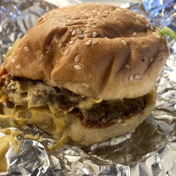 Five Guys - Cheeseburger- basically intact after 10 min ride home.  Tasted awesome though! - Burgers Near Me - Sunnyvale, California