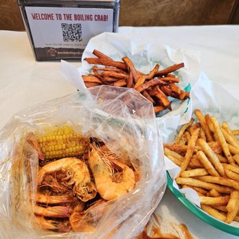 The Boiling Crab - Shrimp ($18.99/lb), Corn ($2), Cajun Fries ($7), and Sweet Potato Fries ($7.50). 9/5/2026 - Cajun/Creole Near Me - Tustin, California The Boiling Crab - Shrimp ($18.99/lb), Corn ($2), Cajun Fries ($7), and Sweet Potato Fries ($7.50). 9/5/2026 - Cajun/Creole Near Me - Tustin, California