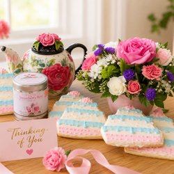 Birthday tea por floral and cookies delivery in Portland metro area daily.