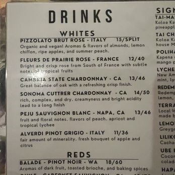 The Terrace - White wine menu - Asian Fusion Near Me - Hanalei, Hawaii