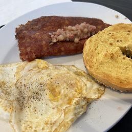 2 eggs, hash , bagel 2 eggs, hash , bagel