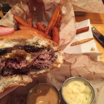 Bareburger - Hell's Kitchen - Southern caviar burger with a gluten-free bun and sweet potato fries with special sauce and horseradish sauce. - Burgers Near Me - New York, New York