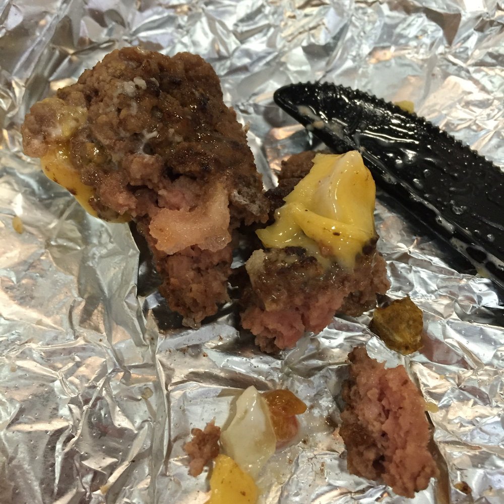 Five Guys - Just a few bits of the pink burger I had with my undercooked fries - Burgers Near Me - Moore, Oklahoma