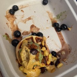 Blueberries & taco juice. Also the taco waffle had zero flavor...very strange.